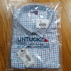 NWT Untuckit Mens Blue Red Plaid Adams Long Sleeve Shirt Wrinkle-Free Cotton 3XL
